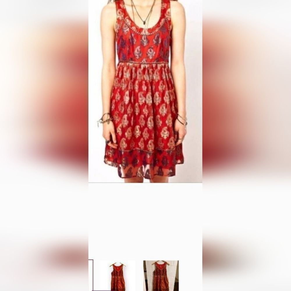 FREE PEOPLE RED METALLIC GOLD SLEEVELESS DRESS MEDIUM